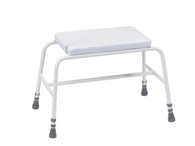 402 W Bariatric Perching Stool White PVC Seat No Arms Back