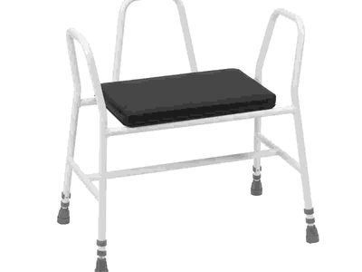 405 BLK Bariatric Perching Stool Black PVC Seat Tubular Armrests Back web