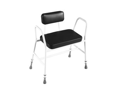 406 BLK Bariatric Perching Stool Black PVC Seat Tubular Armrests Padded Back