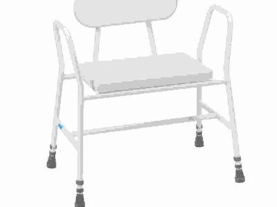 406 W Bariatric Perching Stool White PVC Seat Tubular Armrests Padded Back web