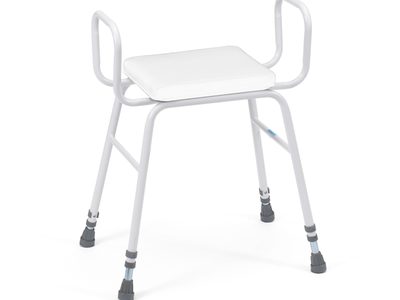 504 W Perching Stool White PVC Seat Tubular Armrests No Back