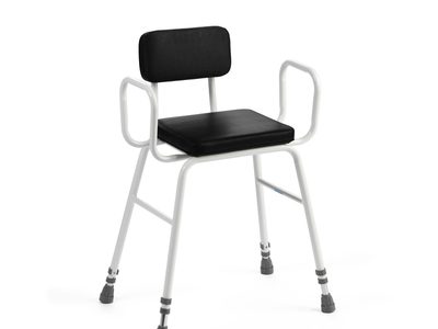 506 BLK Perching Stool Black PVC Seat Tubular Armrests Padded Back web