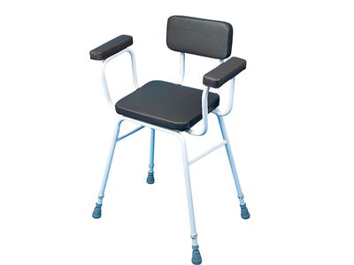 507 BLK Perching Stool Black PVC Seat Padded Back Armrests web