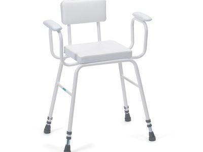 507 W Perching Stool White PVC Seat Padded Back Armrests